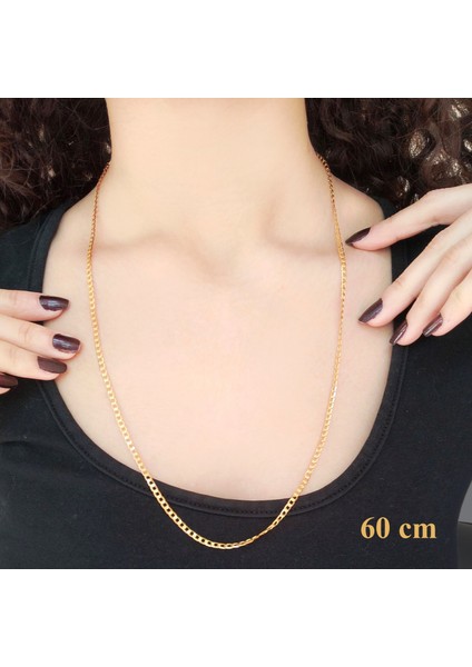 22 Ayar Altın Kaplama 2 mm Figaro 60 cm Bayan Zincir Kolye