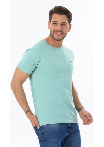 Erkek Garnili Cep Nakışlı Bisiklet Yaka T-Shirt