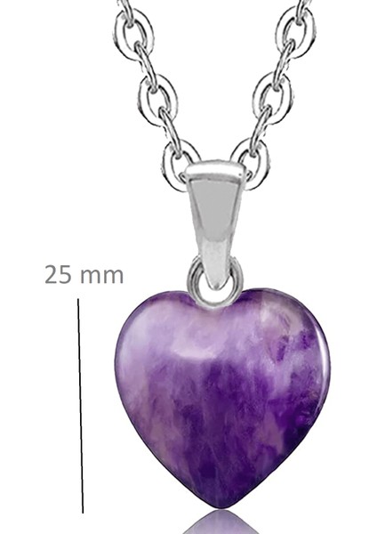 Sertifikalı Kalp Şekilli Doğal Ametist Taşı Kolye
