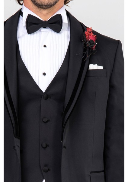 Erkek Siyah Slim Fit Şal Yaka Yelekli Damatlık fırsatları