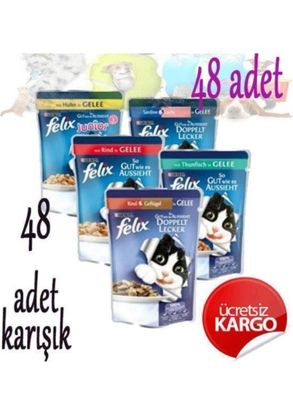 Karışık Yaş Yetişkin Kedi Maması Pouch 100 gr 48 Adet