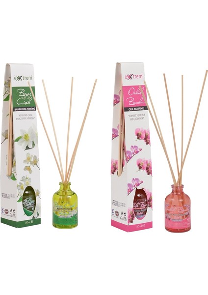 Beyaz Çiçek Bambu Oda Kokusu 50 Ml+ Orkide Bambu Oda Kokusu 50 ml