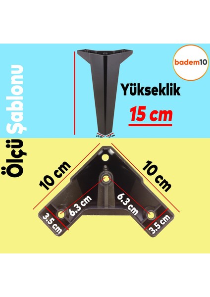 Sedir Lüks Mobilya Kanepe Sehpa Tv Ünitesi Koltuk Ayağı 15 cm Siyah Baza Ayakları