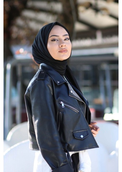 Tesettür Penye Şal Modeli - Siyah