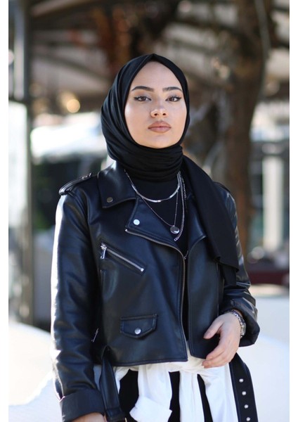 Tesettür Penye Şal Modeli - Siyah