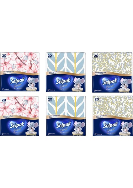 Deluxe Peçete 29,5 x 30 cm 20 Yaprak – 6 Paket Karışık