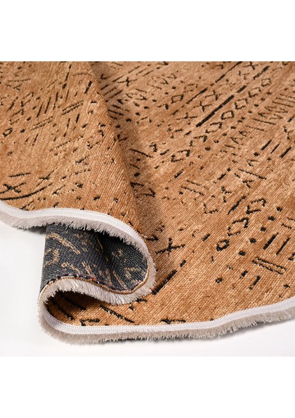 Crea Decolux Vena 8013 Hardal Daire Özel Kaymaz Tabanlı Pamuk Dokuma Kilim