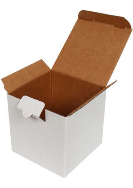 10,5x10,5x10,5 cm Beyaz Kilitli E-Ticaret Kutusu, Kupa Kutusu, Mum Kutusu 10 Adet