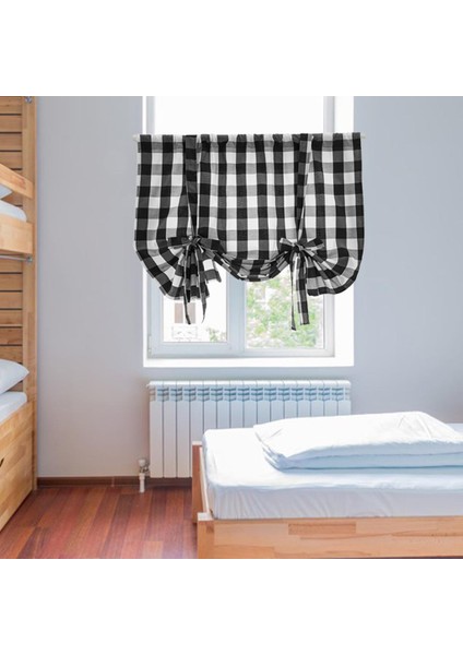 Buffalo Ekose Valances Dekor Çiftlik Evi Penceresi Siyah 60X120CM