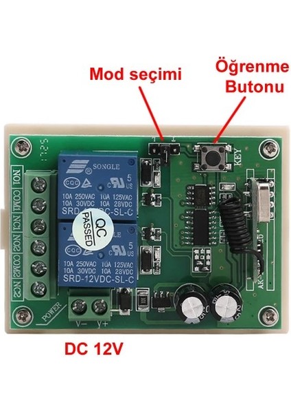 Roba AK-RK02S 433MHZ Rf 2 Kanal Röle Modül DC12V
