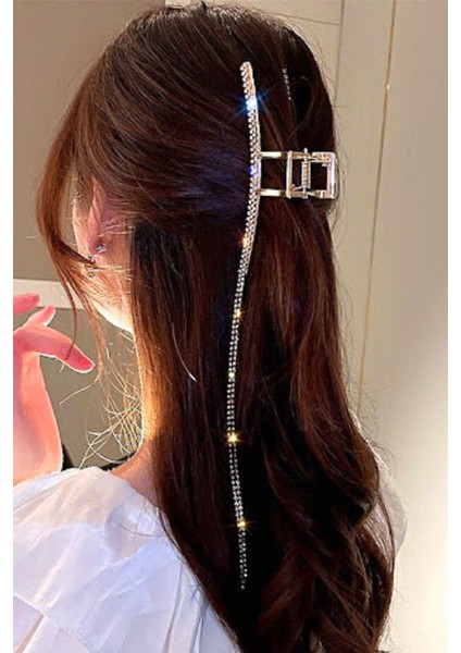 Full Taşlı Su Yolu Metal Büyük Mandal Toka 11 Cm.