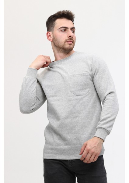 Çamdalı Iş Elbiseleri - Bisiklet Yaka Gri 20/10 Iki Iplik Kışlık Iş Sweatshirt XXXXL