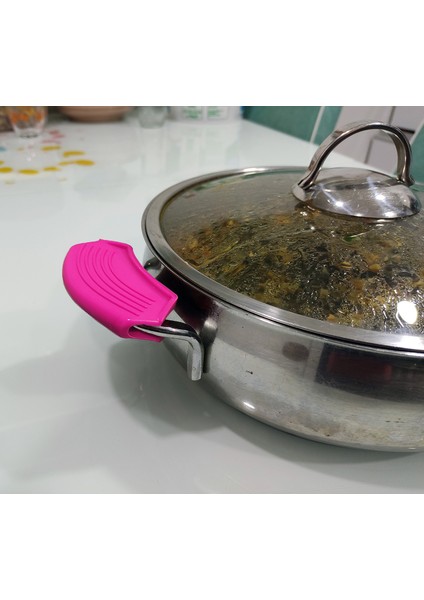 Silikon Tencere Tava Tutacağı Yanmaz Yapışmaz Tutamaç Set 9x4 cm Pembe