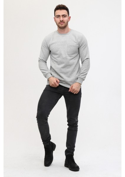 -Bisiklet Yaka Gri 20/10 Iki Iplik Kışlık Iş Sweatshirt indirimleri
