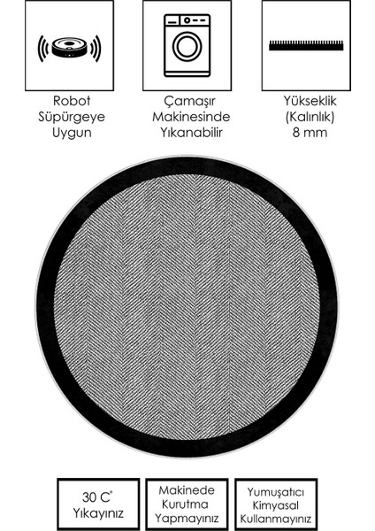 Makinede Yıkanabilir Kaymaz Taban Leke Tutmaz Yuvarlak Salon Halısı ve Mutfak Halısı