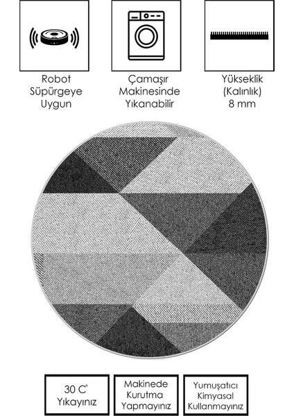 Makinede Yıkanabilir Kaymaz Taban Leke Tutmaz Yuvarlak Salon Halısı ve Mutfak Halısı