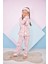 Kız Çocuk Pembe Renk Tavşan Desenli Baskılı Pijama Takımı Göz Bandı Hediyeli 1