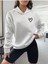Unisex Beyaz Kalp Baskılı Oversize Kapşonlu Sweatshirt 1