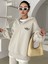 Unisex Beyaz Happy Baskılı Oversize Kapüşonlu Sweatshirt 1