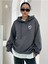Unisex Füme Kalp Baskılı Oversize Kapşonlu Sweatshirt 1