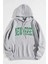 Unisex Gri Newjersey Baskılı Oversize Kapşonlu Sweatshirt 1