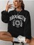 Unisex Siyah Brooklyn Baskılı Bisiklet Yaka Oversize Sweatshirt 1