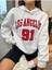 Unisex Beyaz Los Angeles 91 Baskılı Oversize Kapşonlu Sweatshirt 1