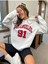 Unisex Beyaz Los Angeles 91 Baskılı Oversize Kapşonlu Sweatshirt 2