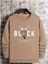 Unisex Bej Black Baskılı Bisiklet Yaka Oversize Sweatshirt 1