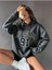 Unisex Füme Los Angeles 91 Baskılı Oversize Kapşonlu Sweatshirt 1