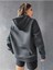 Unisex Füme Los Angeles 91 Baskılı Oversize Kapşonlu Sweatshirt 4