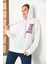 Unisex Beyaz Barrow Baskılı Oversize Kapşonlu Sweatshirt 3