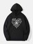 Unisex Siyah Kalp Ağ Baskı Detaylı Oversize Kapşonlu Sweatshirt 1