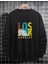 Unisex Siyah Los Angeles Oversize Bisiklet Yaka Sweatshirt 2