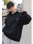 Unisex Siyah Back Baskılı Oversize Kapşonlu Sweatshirt 2