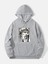 Unisex Gri Heykel Baskılı Oversize Kapşonlu Sweatshirt 1