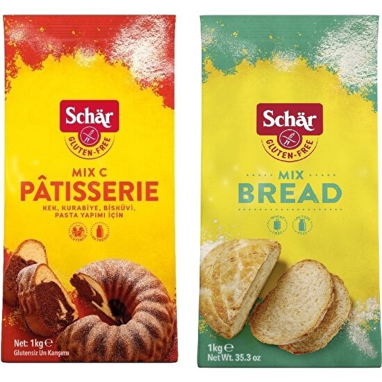 Schar 2'li Glutensiz Un Seti - Mix B Ekmek Unu ve Mix C Patisserie Kek Pasta Unu 1 kg 2 Adet