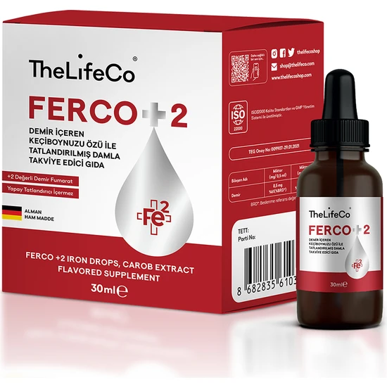 TheLifeCo Ferco +2 Değerlikli Demir Damlası 30 ml
