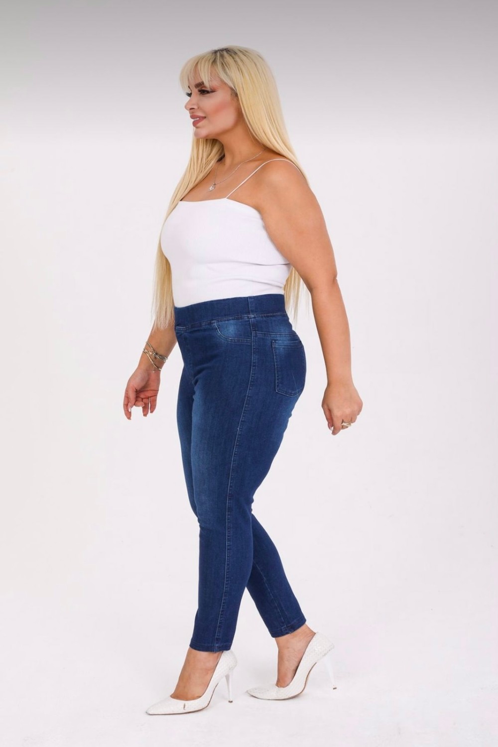 Moda Mark Real Kadın Beli Lastikli Kot Tayt Pantolon / Toparlayıcı /yüksek Bel /büyük-Küçük-Beden görsel 2