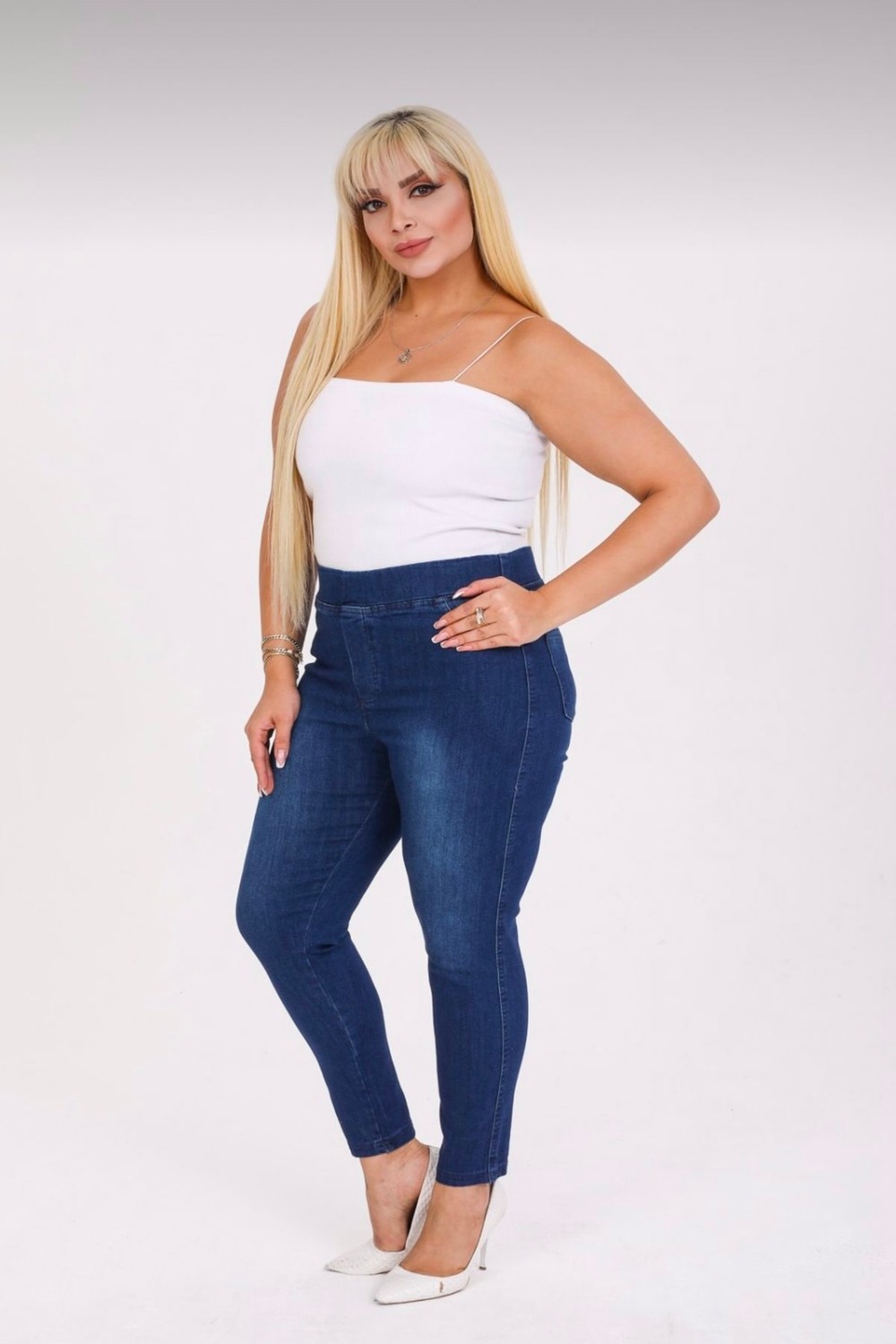 Moda Mark Real Kadın Beli Lastikli Kot Tayt Pantolon / Toparlayıcı /yüksek Bel /büyük-Küçük-Beden görsel 3