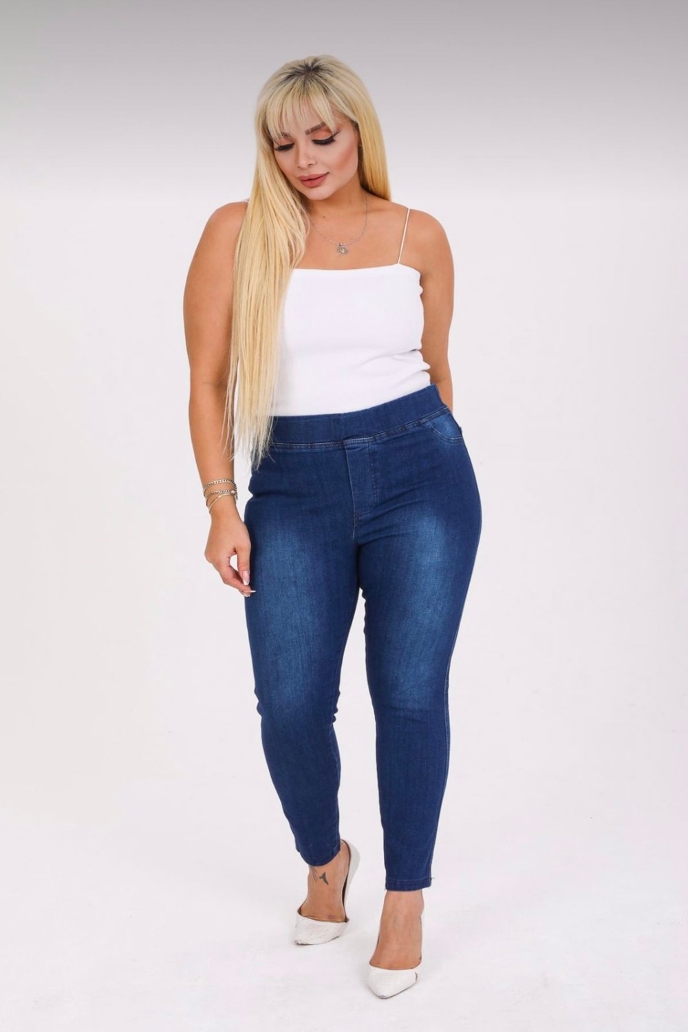 Moda Mark Real Kadın Beli Lastikli Kot Tayt Pantolon / Toparlayıcı /yüksek Bel /büyük-Küçük-Beden görsel 4