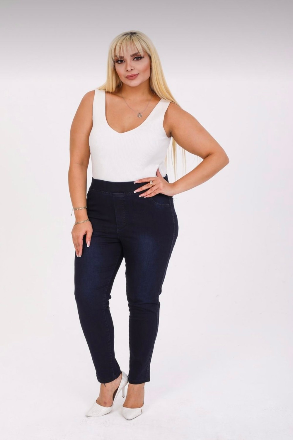 Moda Mark Real Kadın Beli Lastikli Kot Tayt Pantolon / Toparlayıcı /yüksek Bel /büyük-Küçük-Beden