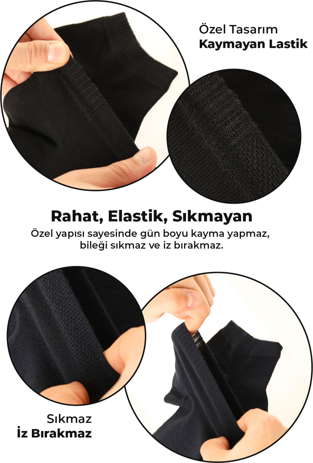 Saysez Bambu Erkek Patik Düz Siyah Çorap Dikişsiz Premium Kutulu 6'lı görsel 5