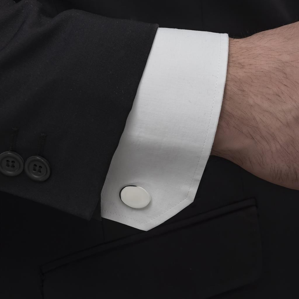 Alyansevim Oval Düz Gümüş Kol Düğmesi görsel 2