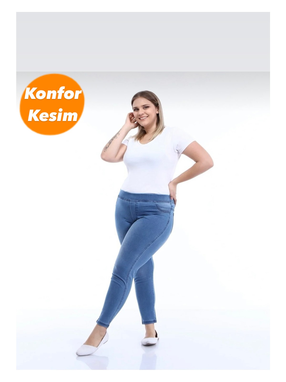 Moda Mark Real Kadın Beli Lastikli Kot Tayt Pantolon / Toparlayıcı /yüksek Bel /büyük-Küçük-Beden - Görsel 7