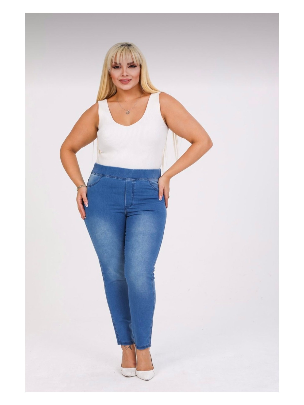 Moda Mark Real Kadın Beli Lastikli Kot Tayt Pantolon / Toparlayıcı /yüksek Bel /büyük-Küçük-Beden - Görsel 8