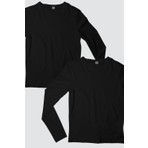 ROCKANDROLL Düz Siyah Uzun Kollu Erkek T-Shirt 2'li Eko Paket