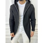 Elku Moda Hırka Kapüşonlu Örgü Triko Uzun Panço Hırka