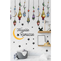 Msticker Hoşgeldin Ramazan Renkli Fener Sarkıt Cam Duvar Dekorasyon Sticker Seti