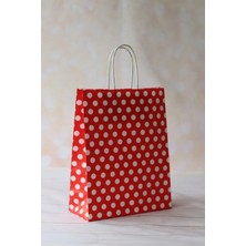 Tinky Winky Kağıt Çanta Kırmızı Beyaz PUANTIYELI18X8X24 cm /hediye Poşeti 5'li